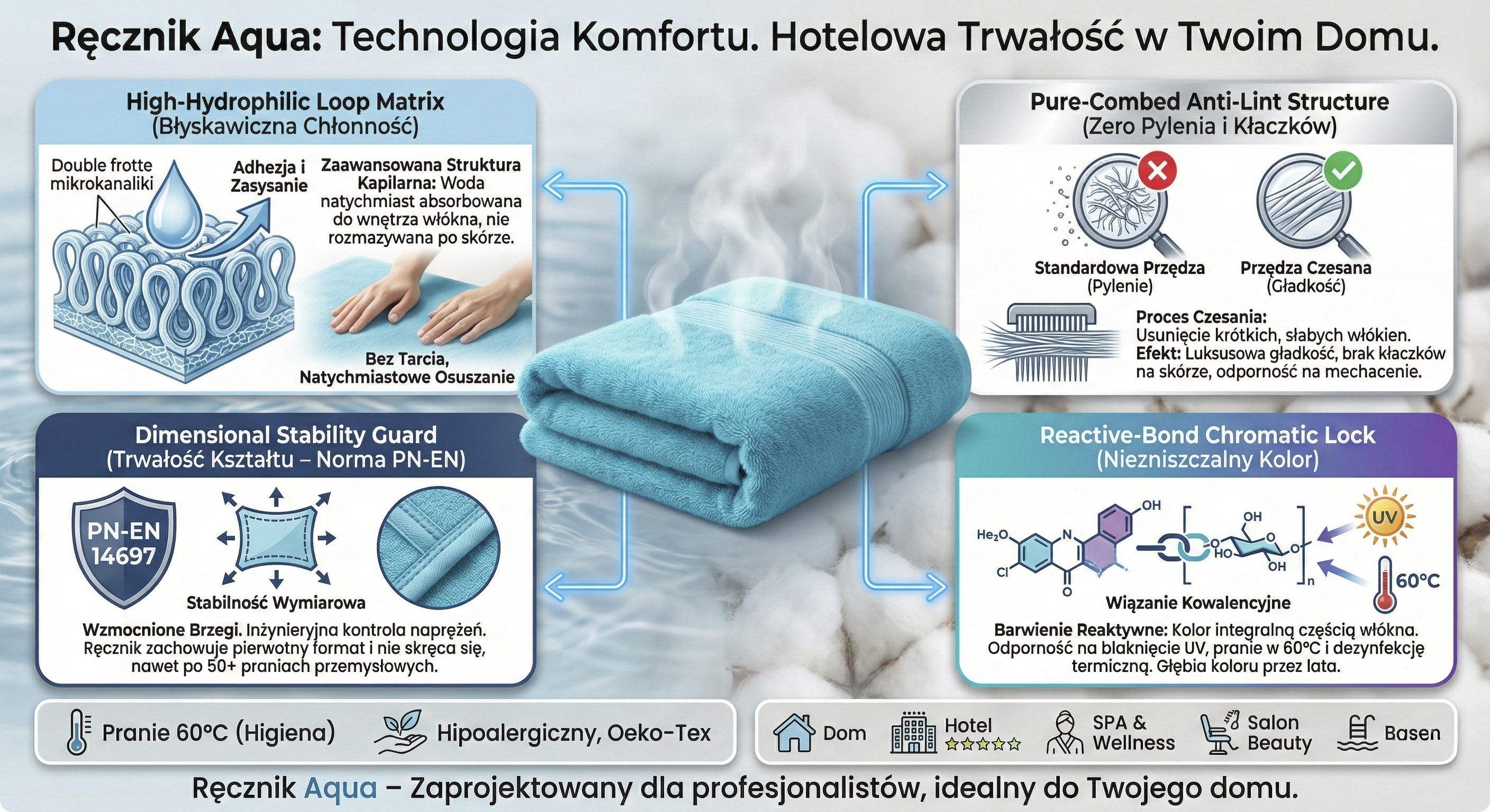 Ręcznik Aqua - Jakie technologie posiada ręcznik Aqua od Advertex - infografika
